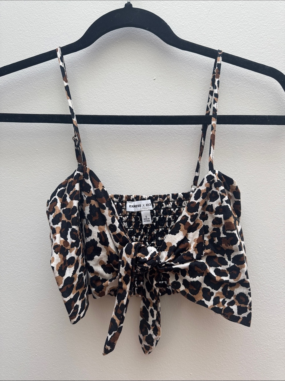 Express x Rocky Barnes Leopard Print Tie-Front Crop Top